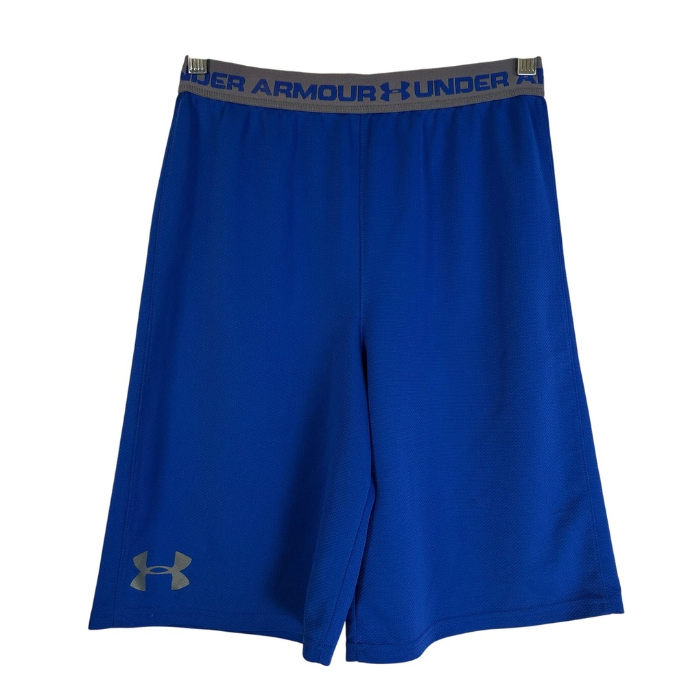 Under Armour HeatGear Youth Large Blue Mesh Athletic Shorts Loose Fit Basketball